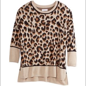 New Directions Women’s Flyaway Leopard Print Dolman Sleeve Sweater Tunic Top